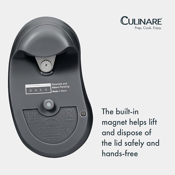 Culinare One Touch Electronic Tin Opener, Grey, Plastic/Stainless Steel, Automatic Can Opener, Battery Operated/Hands-Free Use/Magnetic Lid Removal, Batteries Not Included
