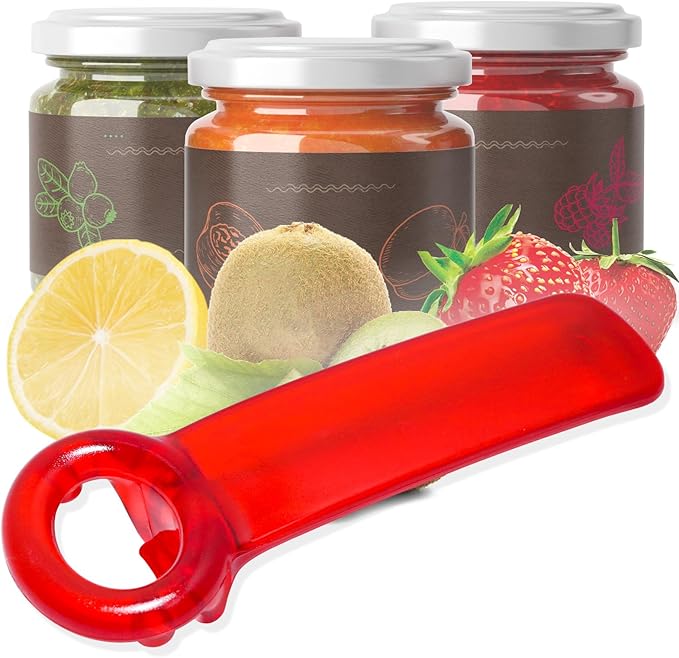 jar openers for seniors,Red jar opener for Elderly Children Women Weak Hands,Easy Grip bottle opener,Frosted Reds jar key,Plastic jar opener tool (1, Red)