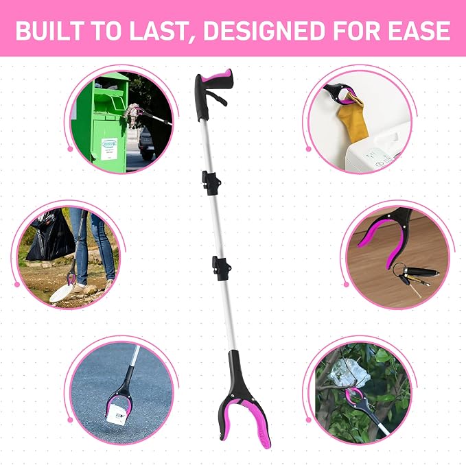 Grabber Reacher Tool for Seniors, 36" Foldable Reacher Grabbers Pickup Stick with Anti-Slip 360° Rotating Jaw, with Magnet for Disabled, After Surgery Recovery (Pink, 36Inch 1 Pack)