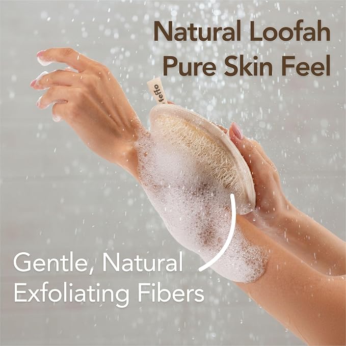 Natural Loofah Sponge for Body Scrub, Exfoliating Body Scrubber & Loofah with Handle, Exfoliating Pads, Loofah for Women, Men & Kids (2 Count - 1 Pack, Oval)