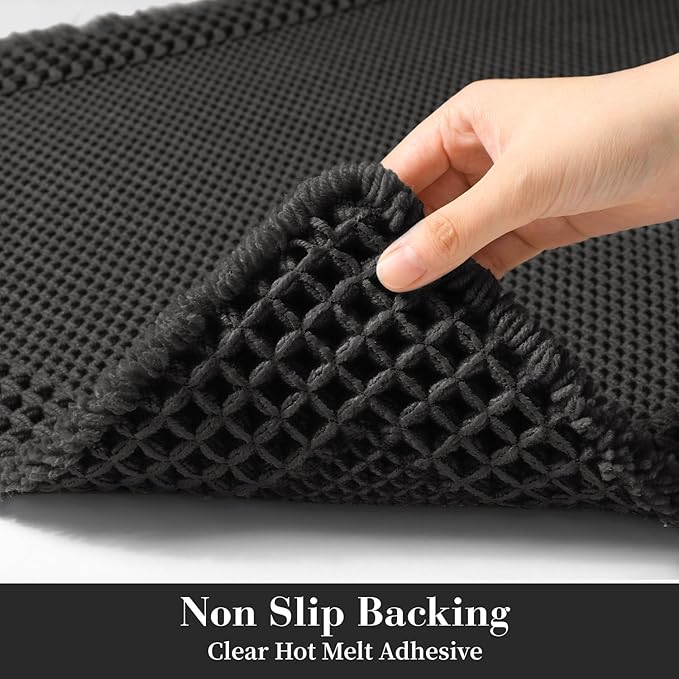 RESARE Waffle Bathroom Runner Rugs, Super Absorbent Bath Mat Non Slip Washable Quick Dry, Upgraded Ultra Soft Boho Bath Rugs with Tassels, Farmhouse Home Decor Accessories, 2'x5'(24"x60") Black