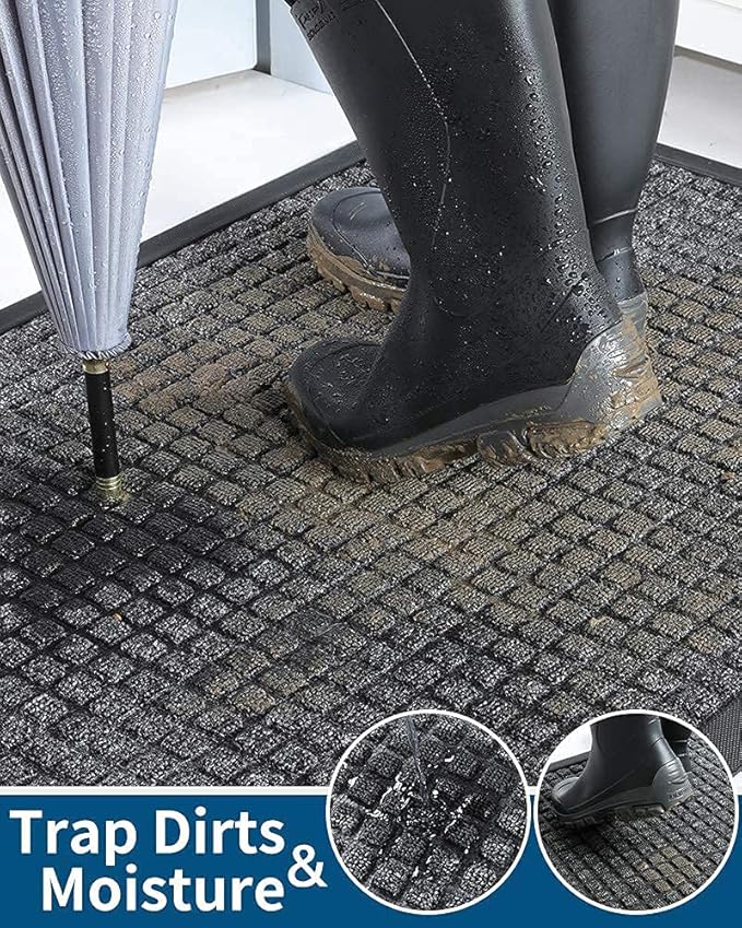 MontVoo Door Mat Indoor Entrance Doormat, Absorbent Durable Rubber Non Slip Front Door Mat for Inside Entry Entryway Dirt Trapper Welcome Mat