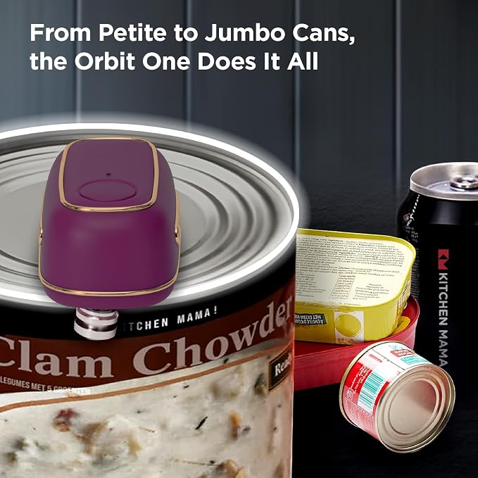 Kitchen Mama Orbit One Rechargeable Electric Can Opener: Hands-free, USB-C Charging, Automatic Stop, Smooth Edge, Safety, Blade for Large Cans, Heavy Duty, with Storage Box (Royal Burgundy)