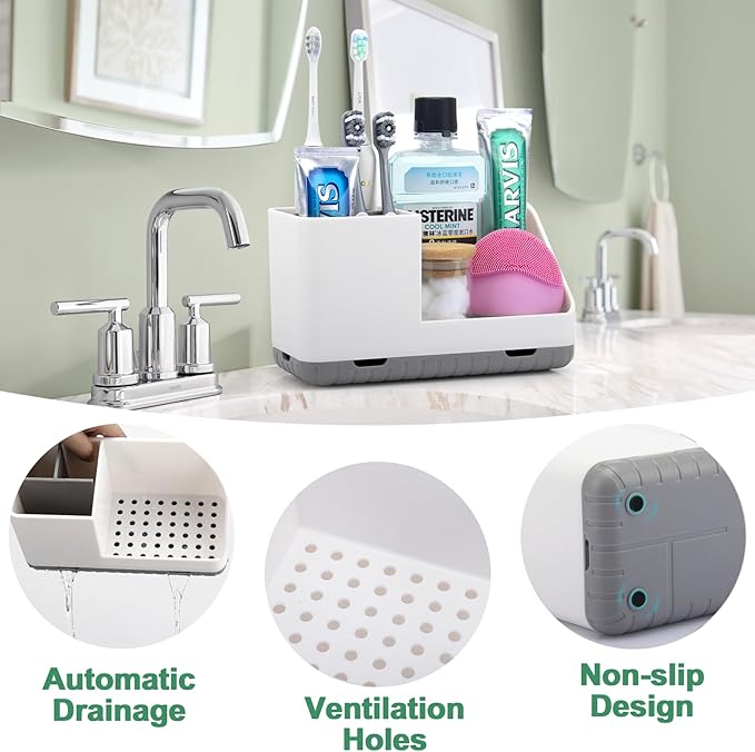 PARKMANI Toothbrush Holders for Bathrooms, Kids Electric Toothbrush and Toothpaste Holder with Drainage, Tooth Brush Holder for Bathroom Countertop Organizer (Grey)