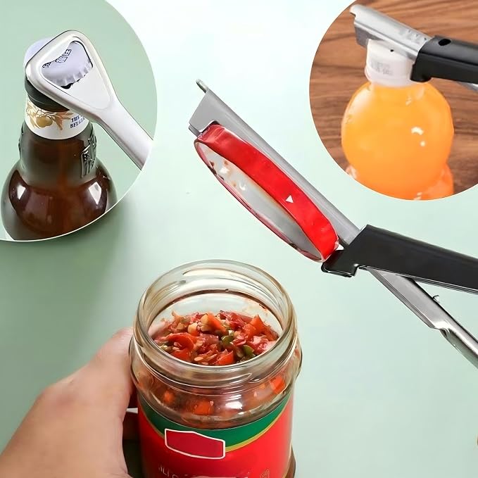 Stainless Steel Jar Opener with Ergonomic Long Handle, Adjustable Bottle and Lid Opener for Seniors, Weak Hands, Arthritis