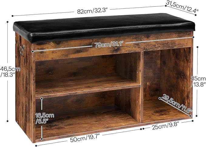 HOOBRO Shoe Storage Bench with Cushion, 32.3'' Entryway Bench with Lift Top Hidden Storage and Adjustable Shelves, Wooden Shoe Rack Bench for Entryway Bedroom, Rustic Brown and Black BF40HX01