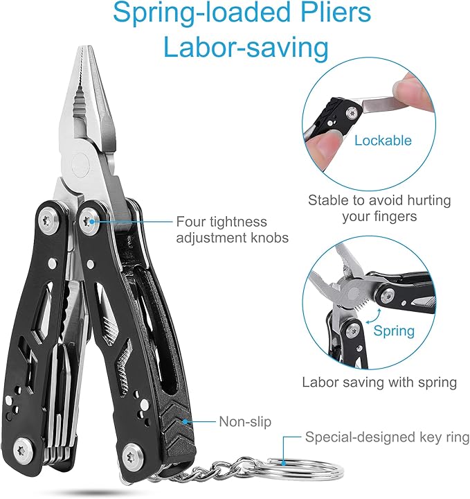2PCS Bovgero Mini Multitool Pliers 15 in 1, Handmade Multi Tool Plier, Premium Keychain Multitool, Small Multi-tool, Birthday Fathers Day Gift for Men Him Husband Boyfriend Father Handyman