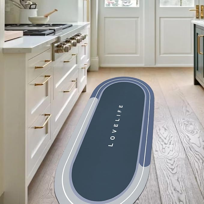 Rubber Bath mats Quick-Drying Non-Slip Bathroom mat Super Absorbent Bath mat Instant Dry Bath mat, Bathroom Rug in Front of The Kitchen Sink, Shower Room, Bathtub, Oval(Blue+23.6x47.2in)