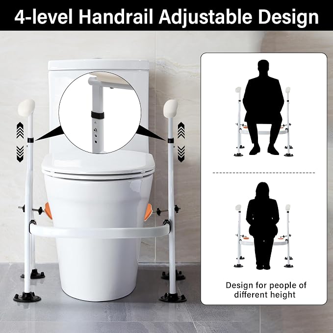 Neoaider Toilet Safety Rails with Adjustable Handrails, 300 Lbs Weight Capacity Toilet Rails, Toilet Safety Frames & Rails for the Elderly, Pregnant Women, Patients