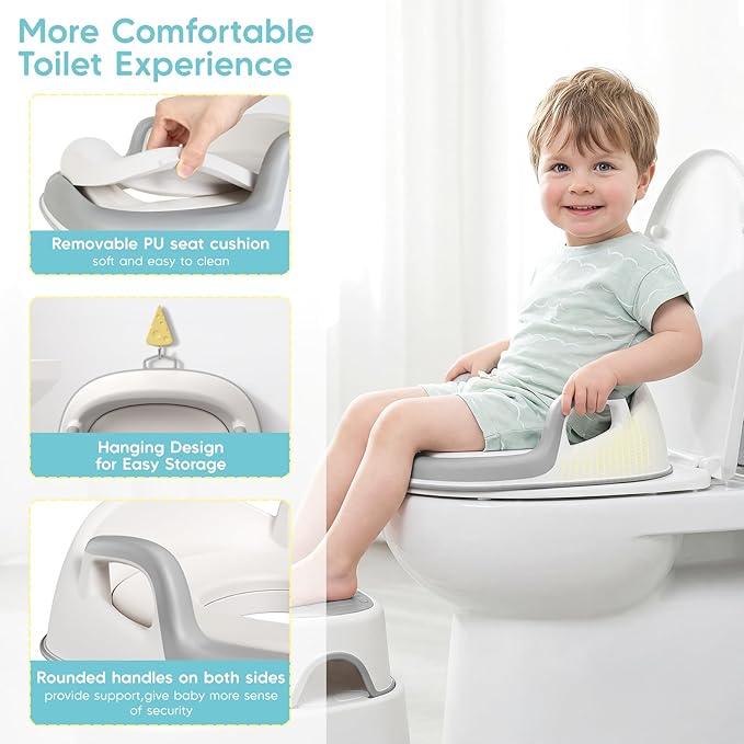 Maliton Baby Potty Training Seat with Step Stool, Potty Training Toilet for Boys Girls, Anti-Slip Toddler Stool for Bathroom, Kitchen, Toddler Toilet Seat Set(One Potty Seat+Two Step Stool for Kids)