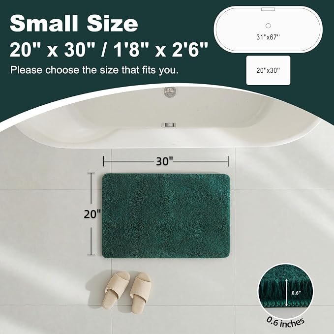 TYUU Bathroom Rugs Non Slip Washable, Ultra Soft Super Absorbent Quick Dry Small Bath Mat with Rubber Backing for Bathroom Floor, Shower, or Sink, Dark Green 20" x 30"