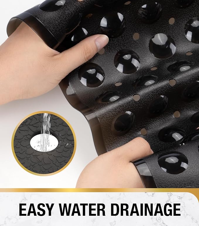 HITSLAM Shower Bathtub Mat Non Slip, 24"x 24" Bath Mat for Tub, Soft PVC Shower Mats for Inside Shower with Suction Cups and Center Drain Hole, Machine Washable Bathroom Floor Mat, Black
