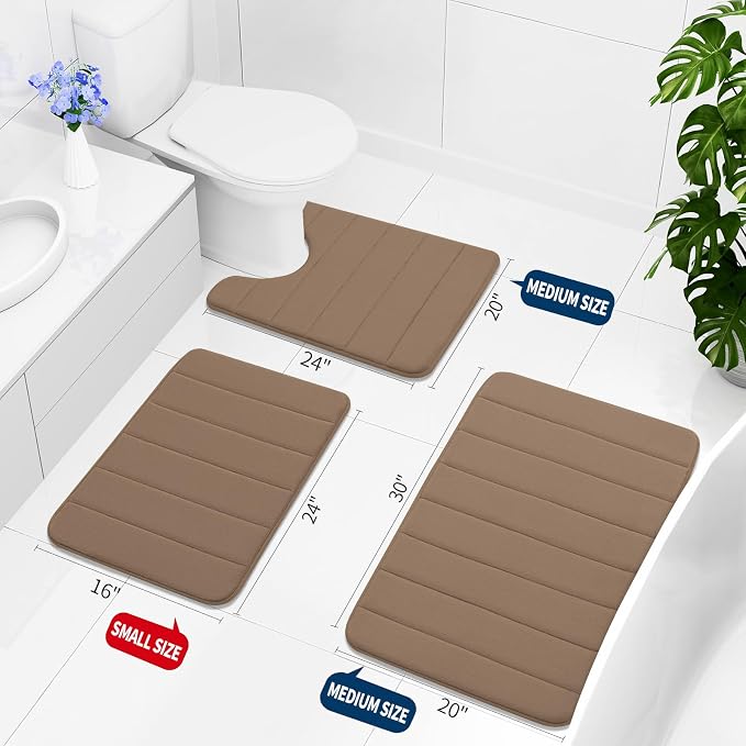 Buganda Memory Foam Bath Mat, 24" x 16", Ultra Soft and Non-Slip Bathroom Rugs, Water Absorbent and Machine Washable Bath Rug for Bathroom, Shower, and Tub, Mocha
