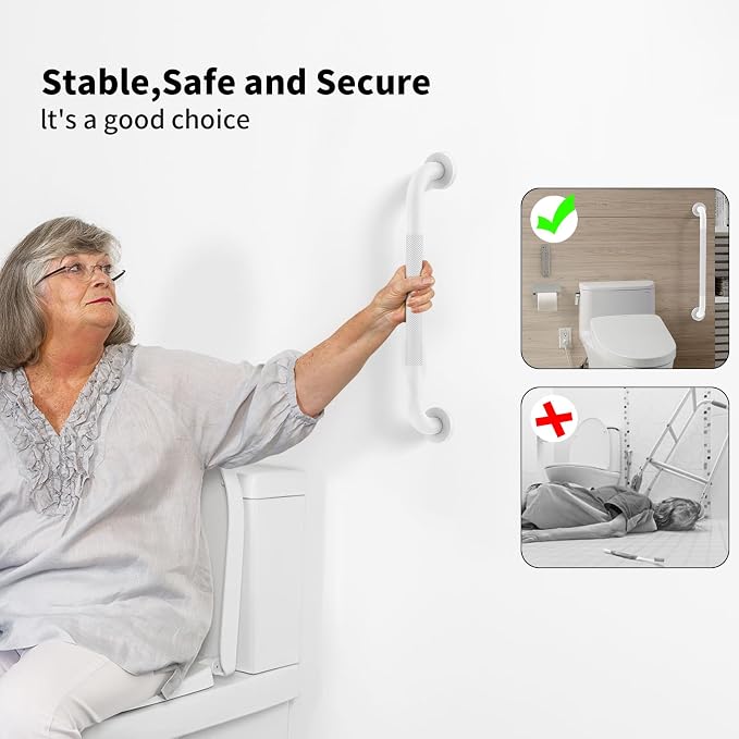 3 Pack Anti Slip Shower Grab Bar Bundle, Munzong 16" 24" 32" White Bathroom Grab Bar, Handicap Balance Bar,1.25" Diameter Safety Hand Rail for Commercial Elderly Injury Senior Assist Bath Handle