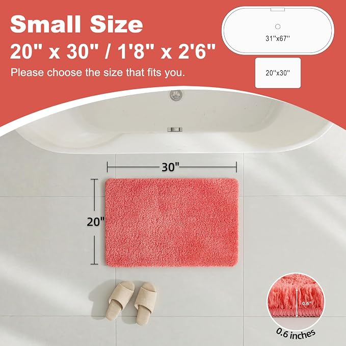 TYUU Pink Bathroom Rugs, Ultra Soft Bath Rugs Non Slip Washable, Super Absorbent Quick Dry Bath Mat with Rubber Backing for Bathroom Floor, Shower, or Sink, Pink 20" x 30"