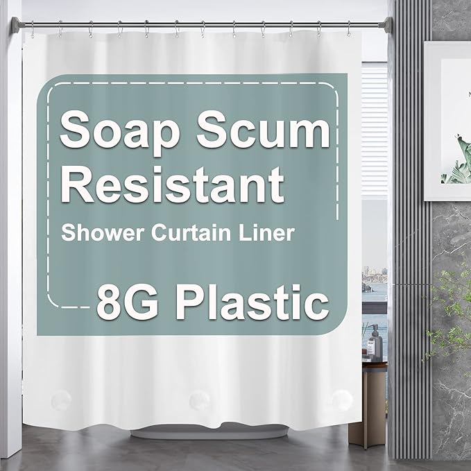 AmazerBath 78 Inch White Shower Curtain, 72 x 78 Plastic, Heavy Duty, Waterproof Thick PEVA with 3 Weighted Stones and 12 Rustproof Grommet Holes