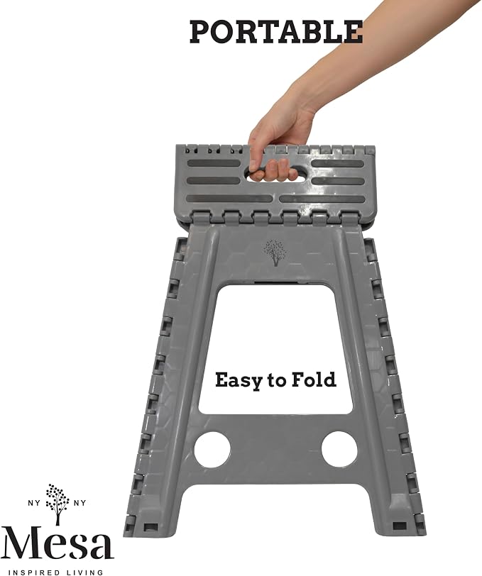 Inspired Living 18" Step Stool, Folding Step Stools for Adults, Plastic Foldable Step Stools Kids, Holds Up to 330 lbs, Collapsible Folding Stool for Kitchen, Bathroom, Bedroom (Grey Black, 18" High)