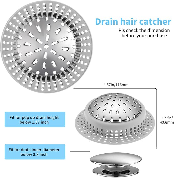 Aluvor Bathtub Drain Hair Catcher Shower Drain Cover Sink Drain Protector for Pop-Up & Regular Drains, Grey