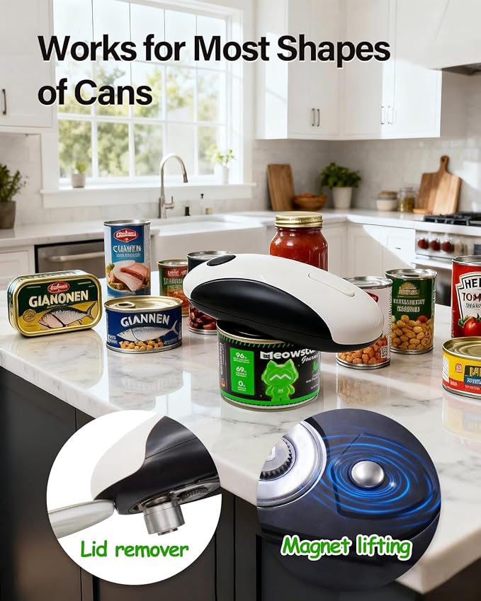 Rechargeable Electric Can Opener for Seniors and Arthritis Hands, Automatic Can Opener Smooth Edge, Abrelatas Eléctrico, Works for Different Shapes and Sizes of Cans