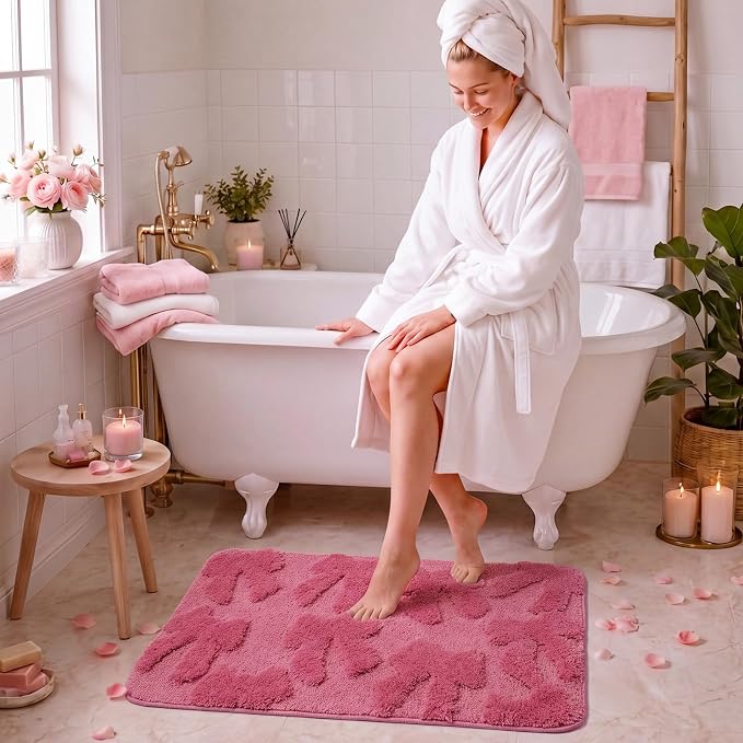 Capoda 1 Pcs Pink Bow Bathroom Rug 20 x 32 Inch Coquette Bath Mat Non-Slip Soft Plush Microfiber Coquette Shower Rug for Bathroom Bedroom Entryway Laundry Room Decor(Bow, Pink)