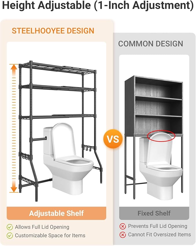 Over The Toilet Storage Rack with Expandable 3-Tier Adjustable Height & Width (22"-38") Bathroom Organizer Shelves Space Saver Above Toilet Over Washer and Dryer Shelf for Laundry Room