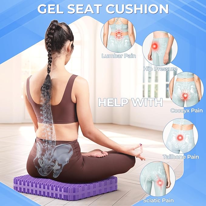 TushGuard Gel Seat Cushion for Long Sitting, Enlarged & Thickened Patent Design, Breathable Cooling for Office Chair, Soft Car Seat Cushion for Wheelchair (2.2" Thick, Black)