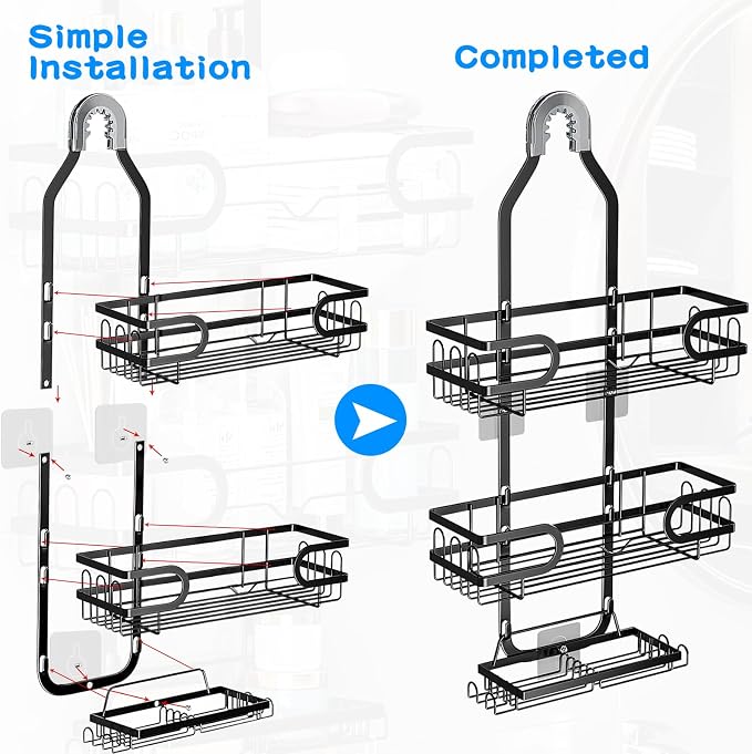 Shower Caddy Hanging, Shower Caddy Hanging Bathroom Shower Organizer, Long Bathroom Shower Organizer Hanger Rack with Hooks,Soap Holder