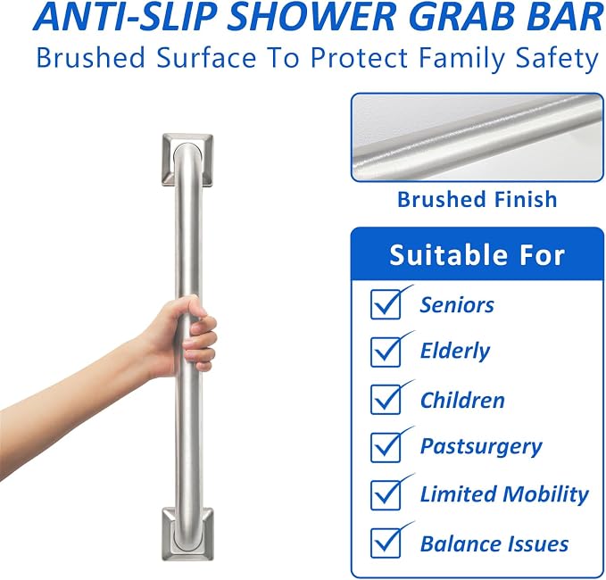 Bathroom Grab Bars Stainless Steel Handrail ADA Compliant 500lbs bathtubs and Showers Toilet Handle Safety for Handicap, Elderly, Disabled, Injury (24inches 2 Pack)