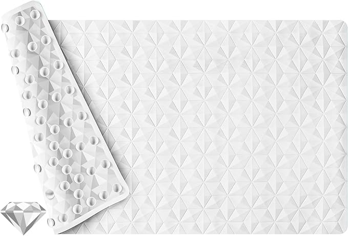 Non Slip Bathtub Mat for Bath Tub Shower - Natural Rubber Mat with 241 Suction Cups - Soft Bathroom Safety Mat - Unique Diamond Pattern - Fatigue Relief - Machine Washable - 16 × 28 Inch