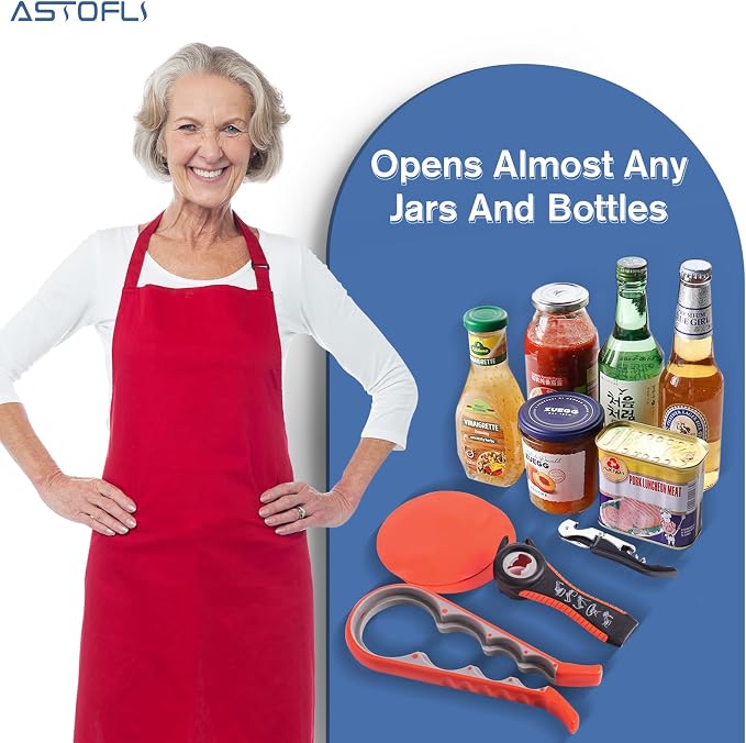 Astofli 5 Pack Jar Opener For Seniors With Arthritis, Easy Twist Lid Opener Jar Opener For Opening Jars With 2 PCS Rubber Jar Gripper, Multi Can Openers Prime For Seniors With Arthritis