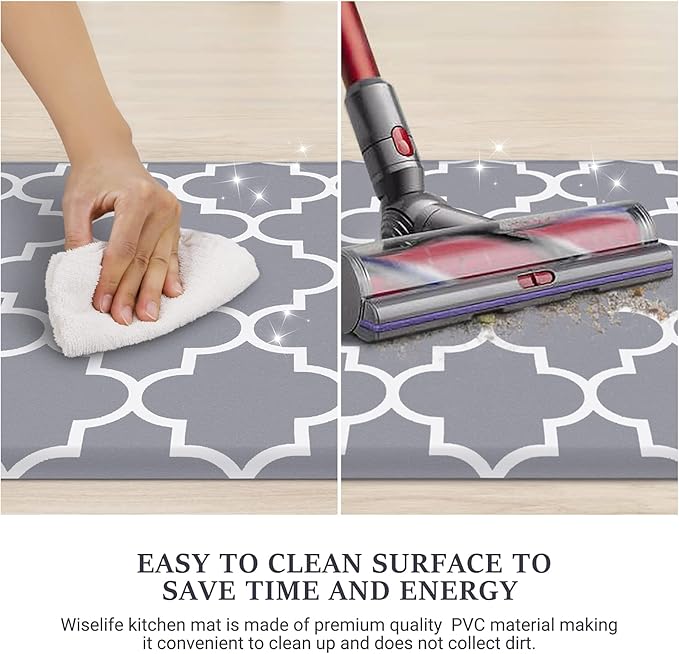 WISELIFE Kitchen Mat and Rugs Cushioned Anti-Fatigue,17.3"x 28",Non Slip Waterproof Ergonomic Comfort Mat for Kitchen, Floor Home, Office, Sink, Laundry, Grey