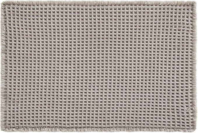 TYUU Waffle Bath Mat, Boho Bathroom Rugs Non Slip Washable Super Absorbent Quick Dry Bath Mat Farmhouse Bathroom Decor, 24"x16" Light Grey