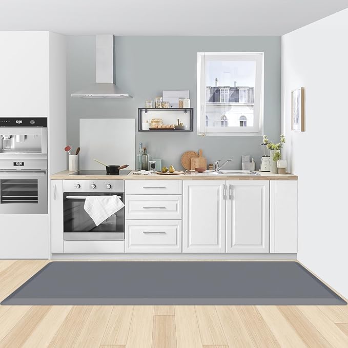 KitchenClouds Kitchen Mat Cushioned Anti Fatigue Rug 22"x72" Water Resistant, Non Slip, Standing and Comfort Desk/Floor Mats for House Sink Office (Grey,0.8inch)