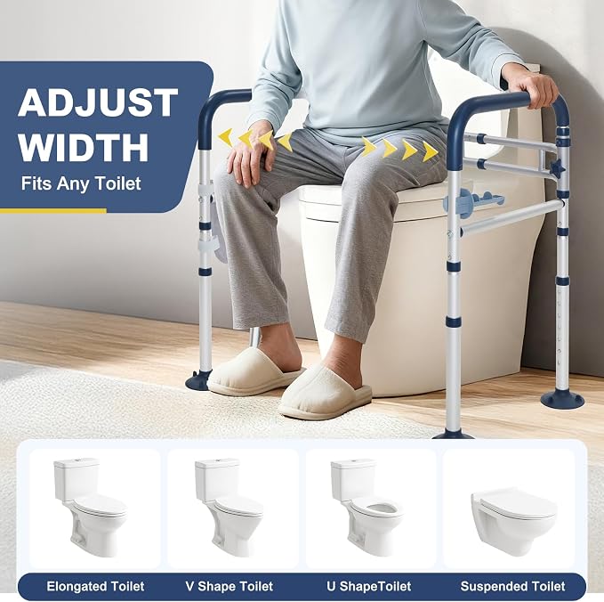 Toilet Safety Rails for Seniors, Adjustable Height & Width Toilet Rails, 350 lb Toilet Handles for Elderly and Disabled, Foldable Toilet Safety Frame, Toilet Bars Fit Any Toilets