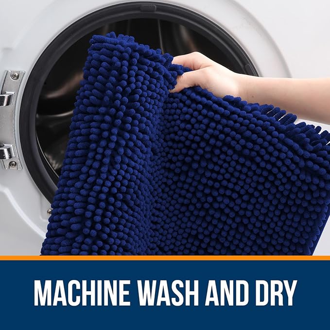 OLANLY Large Bathroom Rugs 44x32, Extra Soft Absorbent Chenille Bath Rugs, Rubber Backing Quick Dry, Machine Washable Bath Mats for Bathroom Floor, Tub and Shower, Home Decor Accessories, Navy