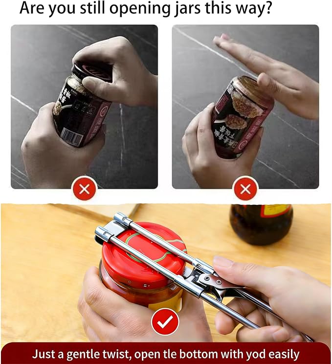 2026 New Upgrade Jar Opener for Weak Hands, Adjustable Stainless Steel can Opener，Multifunctional Can & Bottle Lid Gripper Bottle Opener with Handle, Kitchen Tool for Seniors and Kids (2PCS)
