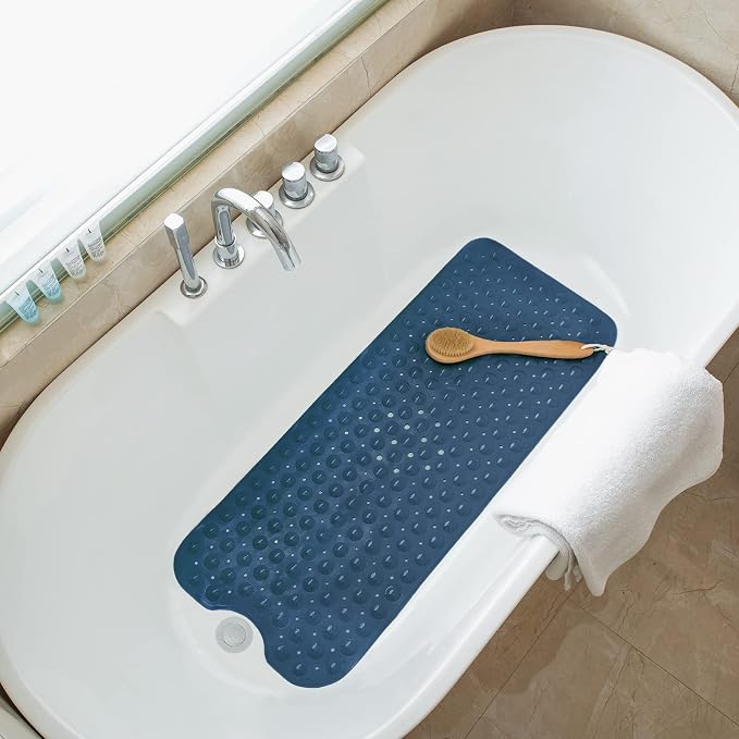 Tree Bud Bathtub Mats for Shower Tub Non-Slip Bath Mat 39 x 16 Inch Extra Long Shower Mat, Bath Tub Mat for Bathroom with Machine Washable, BPA Free for Kids (Navy Blue)