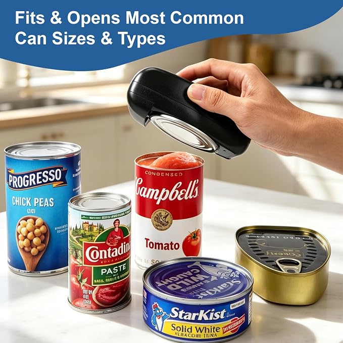 Electric Can Opener, LED Display USB Rechargeable, Automatic Hands-Free Smooth Edge, Compact Cordless, Kitchen Use for Seniors & Arthritis (Black)