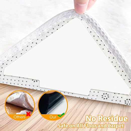 Rug Tape, 10 Pcs Double Sided Non Slip Reusable Rug Stopper, Washable Rug Pad Grippers for Hardwood Floors, Tile Floors, Carpets, Floor Mats, Wall (White)