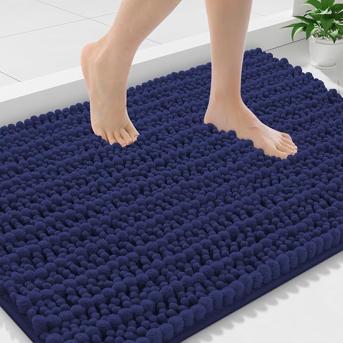 Smiry Bathroom Rugs Mat 36x24, Extra Soft Absorbent Chenille Bath Rugs, Non Slip Rubber Backing Machine Washable Quick Dry Bath Mats for Bathroom Floor, Tub, Shower, Home Decor Accessories, Deep Blue
