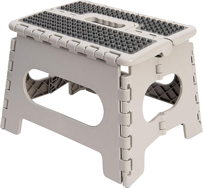 Simplify 9 Inch Ant-Skid Folding Step Stool | Collapsible | 200 Pound Capacity | Durable | Portable | Kitchen | Bathroom | Garage | White