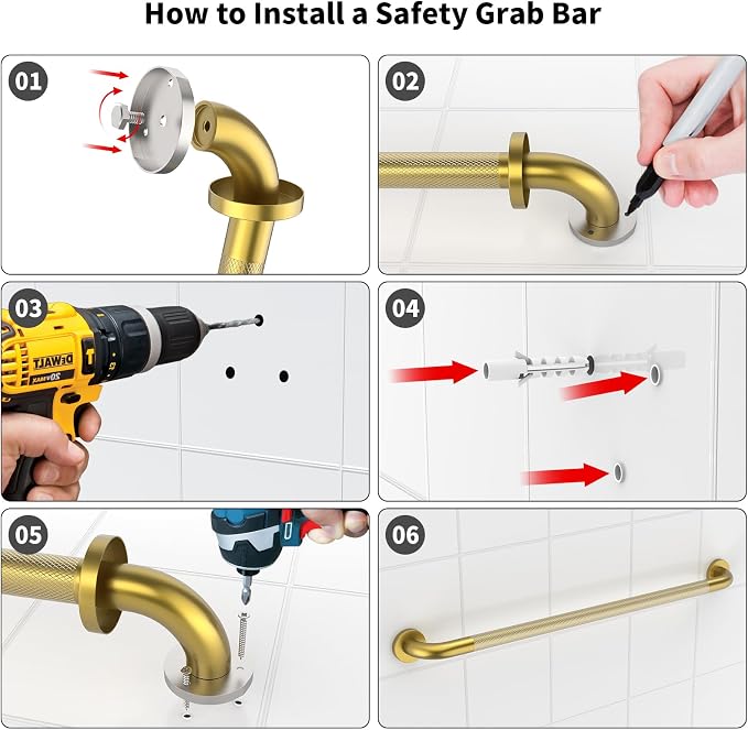 Shower Grab Bar 40 Inch, iHansee Brushed Gold Bathroom Grab Bar w/Anti-Slip Knurled Grip, Stainless Steel Bath Safety Bars Support Handrail for Senior Elderly, Toilet Bathtub Balance Handle for Wall
