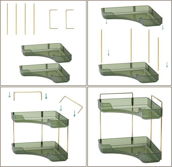 shuang qing 2-Tier Corner Bathroom Counter Organizer – Storage Shelf for Makeup, Perfume & Skincare, Space-Saving Countertop Tray Fits Bathroom, Dresser, Kitchen (Green)