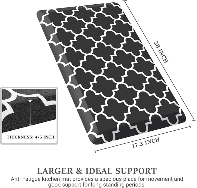 WISELIFE Anti Fatigue Floor Mat - 4/5 Inch Kitchen Mat Non Slip Waterproof Heavy Duty Ergonomic Comfort Mat Durable for Home, Office, Sink, Laundry,(17.3" x 28", Black)