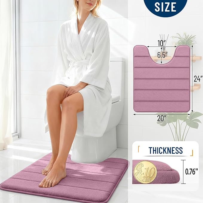 OLANLY Memory Foam Toilet Rugs U Shaped 24x20, Super Soft Absorbent Contour Bath Rugs, Quick Dry, Machine Washable Toilet Mat, Bathmat Floor Carpet, Bathroom Home Decor Accessories, Deep Plum