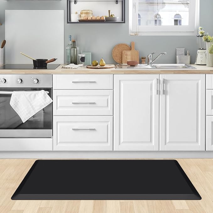 KitchenClouds Kitchen Mat Cushioned Anti Fatigue Rug 20"x39" Water Resistant, Non Slip, Standing and Comfort Desk/Floor Mats for House Sink Office (Black,0.8inch)