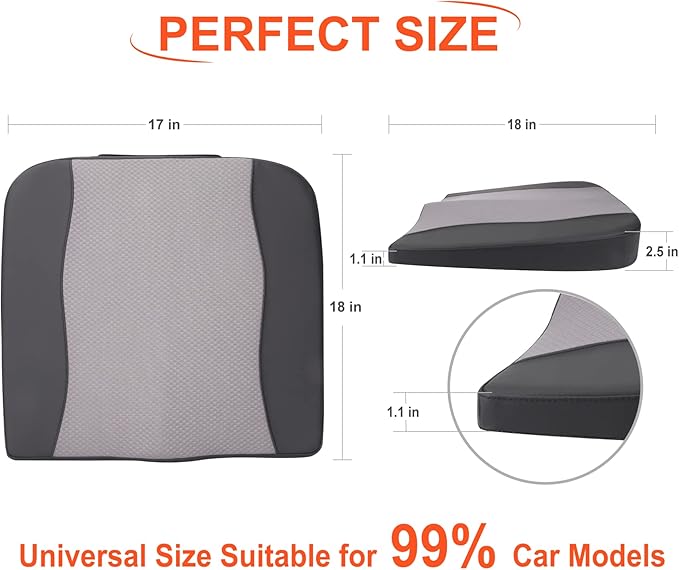 Lofty Aim Car Seat Cushion, Comfort Memory Foam Car Cushions for Driving - Sciatica & Lower Back Pain Relief, Driver Seat Pillow for Auto, Office Chair, Wheelchair - Black&Gray