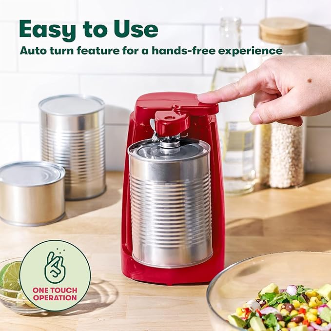 bella Electric Can Opener and Knife Sharpener, Removable Cutting Lever, Cord Storage, Stainless Steel Blade, Red