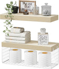 QEEIG Bathroom Shelves Over Toilet - Wall Mounted Floating Shelves Toilet Paper Storage Small Farmhouse Decor Shelf 16 inch Set of 2, Natural (019-BNW2)