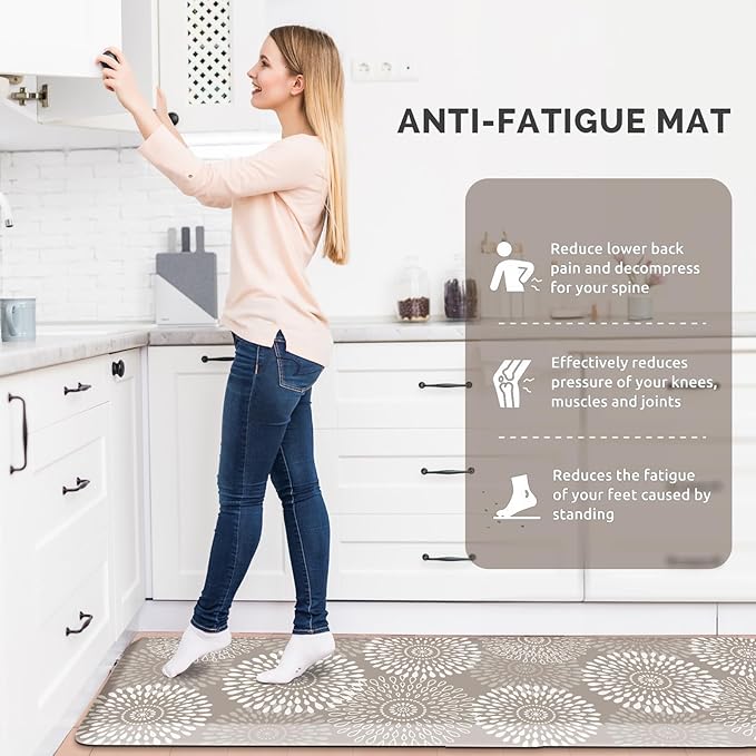 LuxStep Kitchen Mat Waterproof Kitchen Rugs for Floor Cushioned Anti-Fatigue Mat Non-Slip Standing Desk Mat Comfort Floor Mats for House Sink Office 17.3" x 60" Khaki